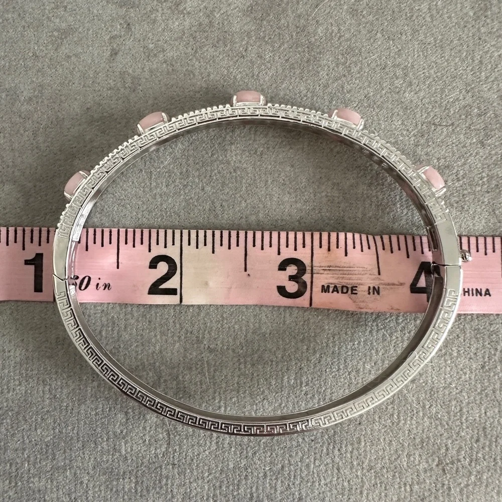 Jade of Yesteryear Sterling Silver Pink Jade Oval Bangle Bracelet, 7-3/4" - Picture 9 of 9